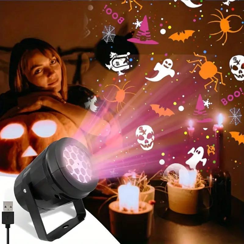 Outdoor Lighting Effects - ไฟโปรเจคเตอร์ LED สำหรับฮาโลวีน ตกแต่งสวนคริสต์มาสกลางแจ้ง พร้อมลวดลายฟักทอง ผี