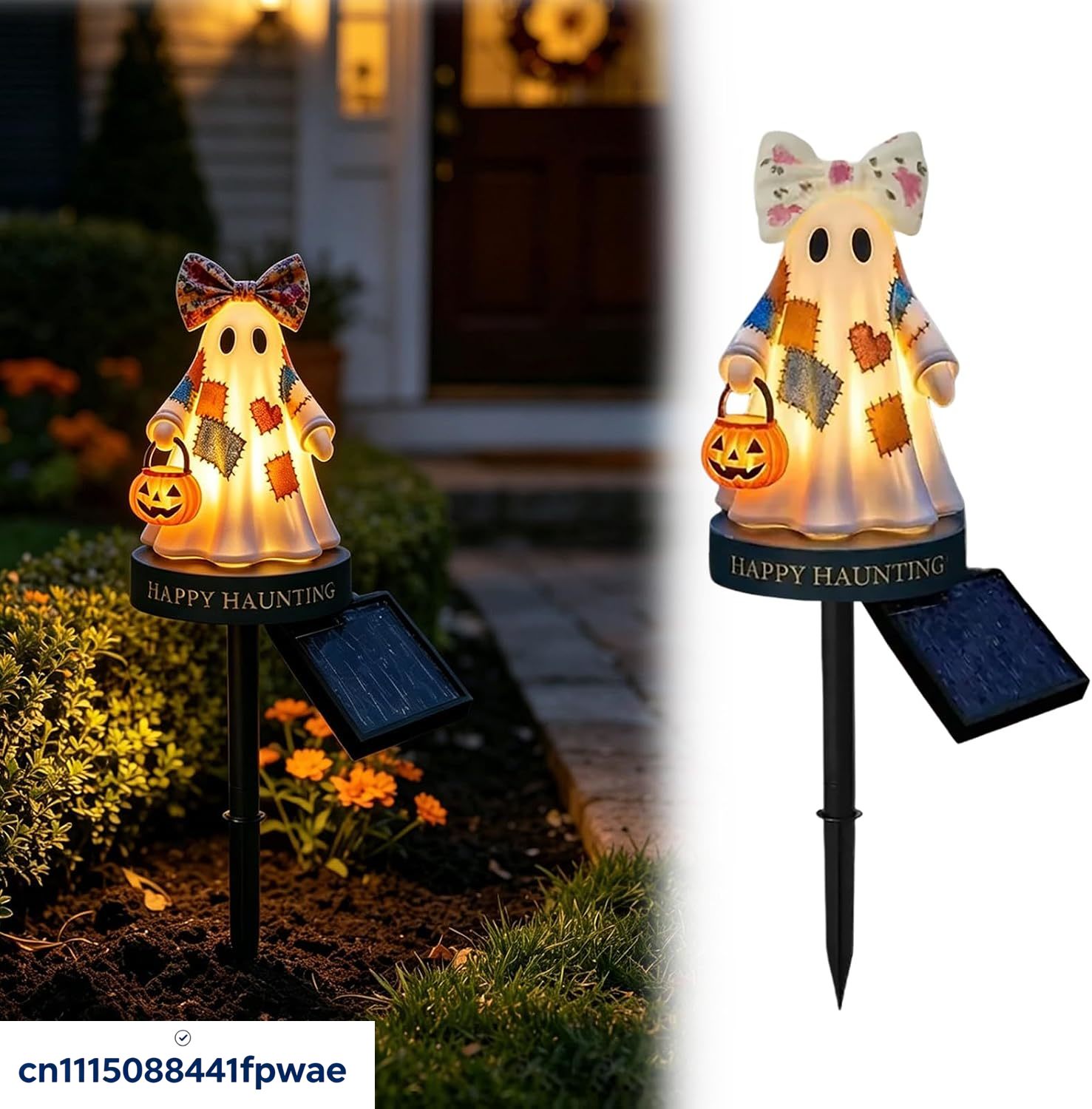 Outdoor Lighting Pathway - ของตกแต่งฮาโลวีนพลังงานแสงอาทิตย์สำหรับใช้ภายนอกอาคาร, ป้ายประดับสวนแบบปะติดปะต่อพร้อมไฟ LED แสงสีอบอุ่น, ไฟประดับทางเดินพร้อมโคมไฟรูปฟักทองสำหรับสนามหญ้าและลานบ้าน