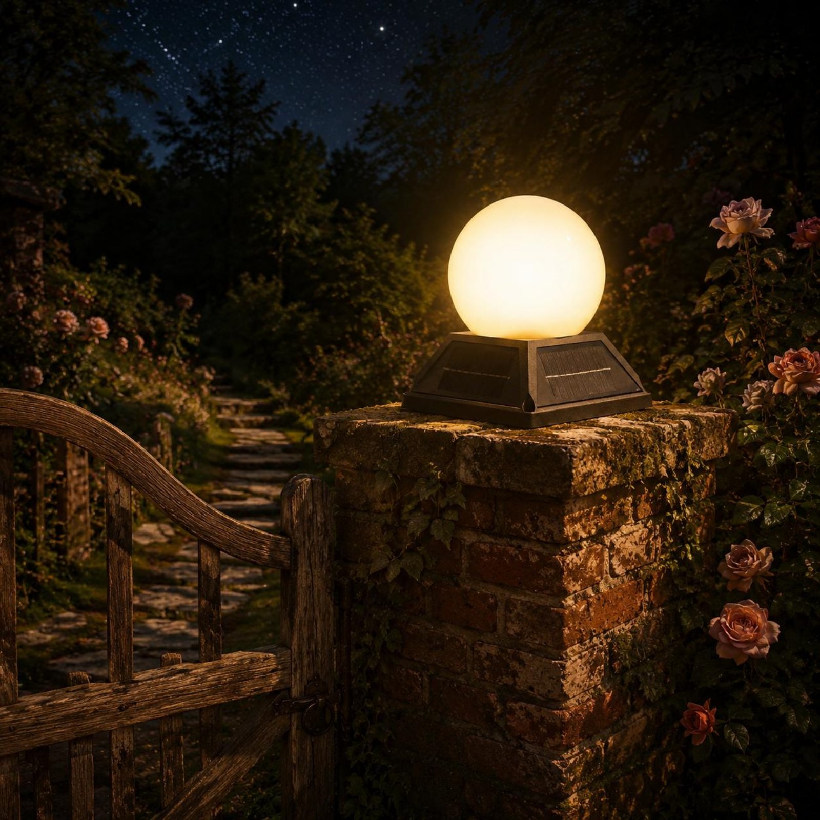 Outdoor Lighting Wireless - ไฟหัวเสาโซลาร์เซลล์ พร้อมรีโมทไร้สาย ควบคุมไฟเสาโซลาร์เซลล์ โคมไฟหัวเสา ทนทานต่อสภาพอากาศ โคมไฟทรงกลมสำหรับภายนอกอาคาร